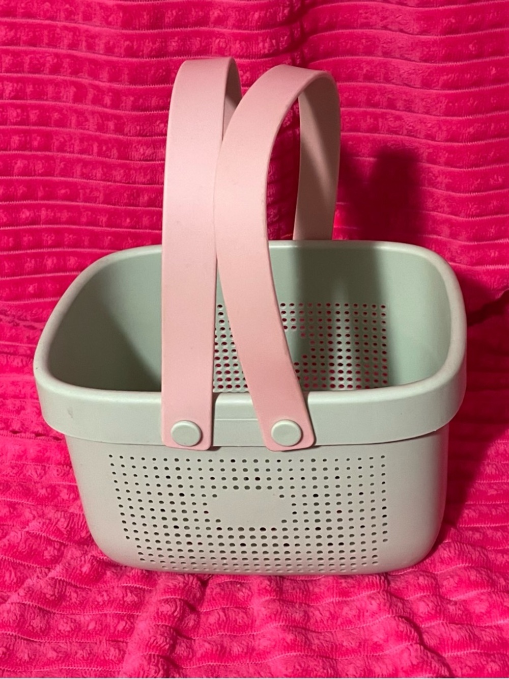 Pastel Mint Storage Basket with Pink Handles